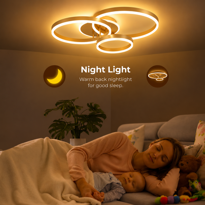 Lampadario LED con telecomando RIGA LILITH 68W, 3 Cerchi, Luce Fredda/Calda/Neutra, Dimmerabile, Oro Lucido