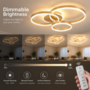 Lampadario LED con telecomando RIGA LILITH 68W, 3 Cerchi, Luce Fredda/Calda/Neutra, Dimmerabile, Oro Lucido