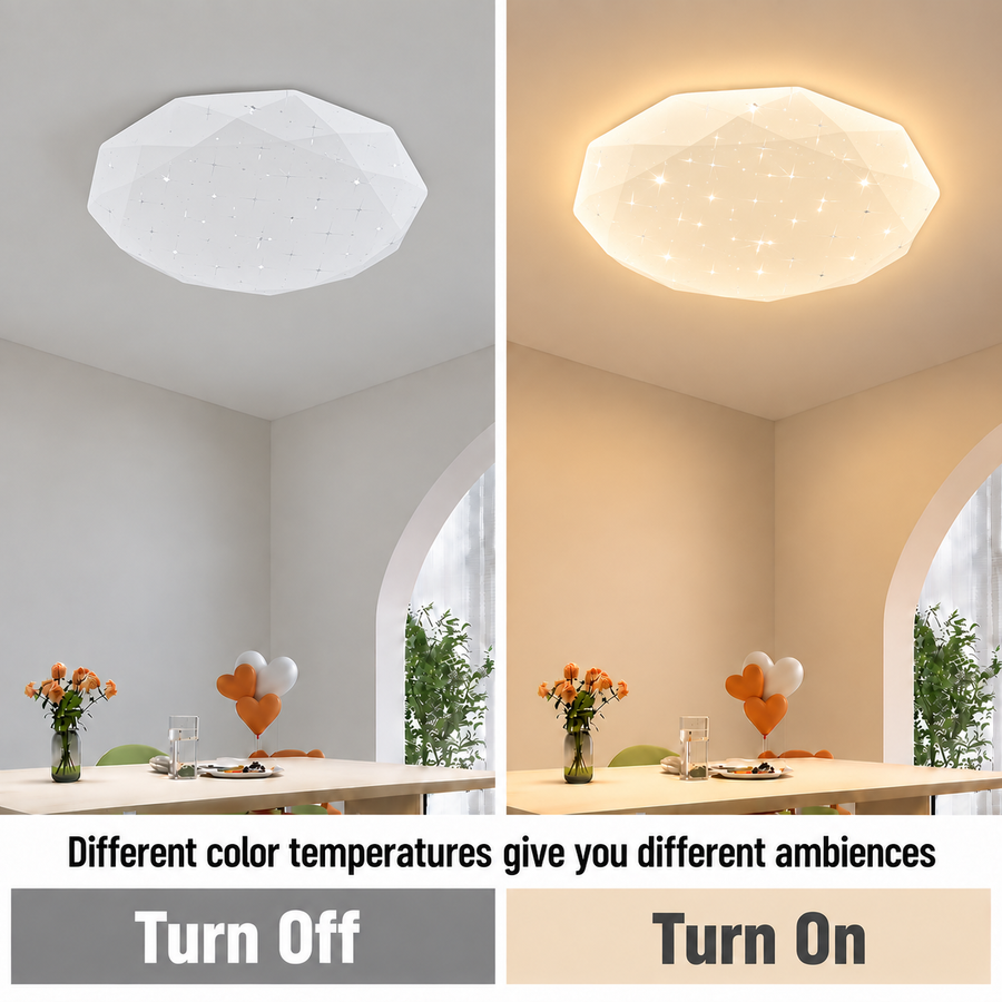 Plafoniera LED esagonale 35 cm, 32W, 3000K / 4000K / 6000K, Bianco, Metallo e Acrilico