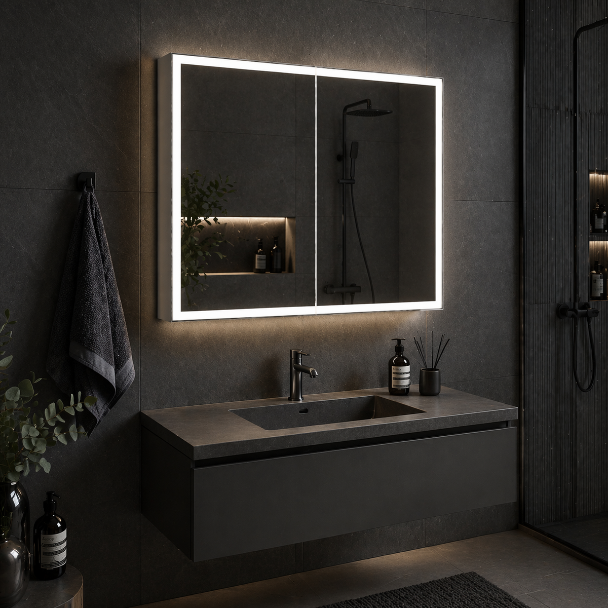 Specchio Armadio LED MODA 60x70 cm Bianco Illuminazione Perimetrale e Sensore Radar Specchi Armadio Titolo predefinito Alessandro Design