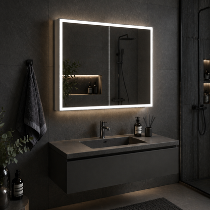 Specchio Armadio LED MODA 60x70 cm Bianco Illuminazione Perimetrale e Sensore Radar Specchi Armadio Titolo predefinito Alessandro Design