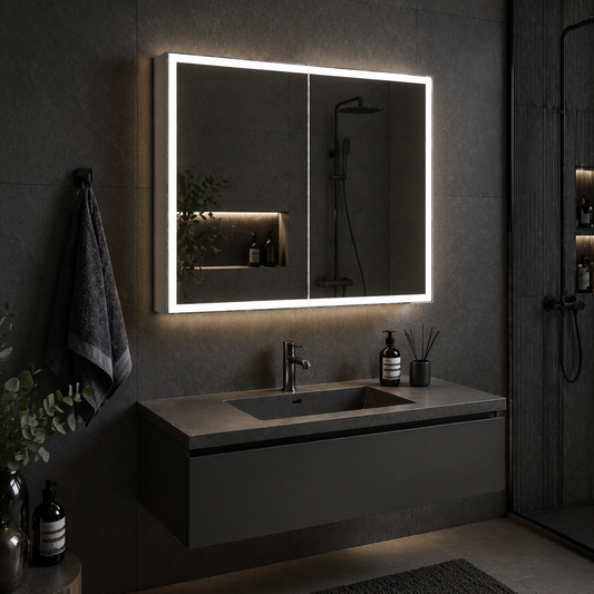 Specchio Armadio LED MODA 60x70 cm Bianco Illuminazione Perimetrale e Sensore Radar Specchi Armadio Titolo predefinito Alessandro Design