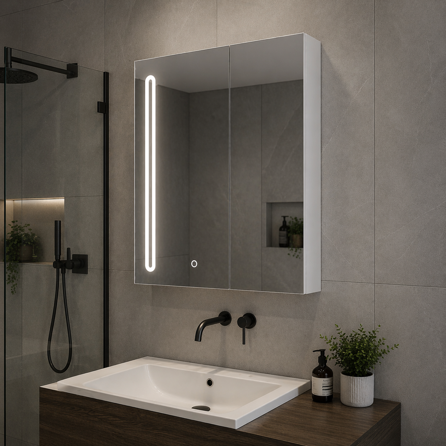 Specchio LED con contenitore PLANO 80x70 cm Bianco Sensore Touch e Specchi contenitore Contenitore Titolo predefinito Alessandro Design