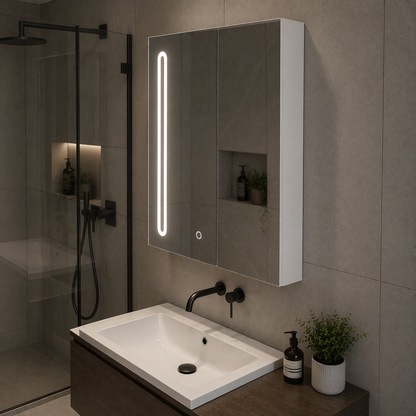 Specchio LED con contenitore PLANO 80x70 cm Bianco Sensore Touch e Specchi contenitore Contenitore Titolo predefinito Alessandro Design