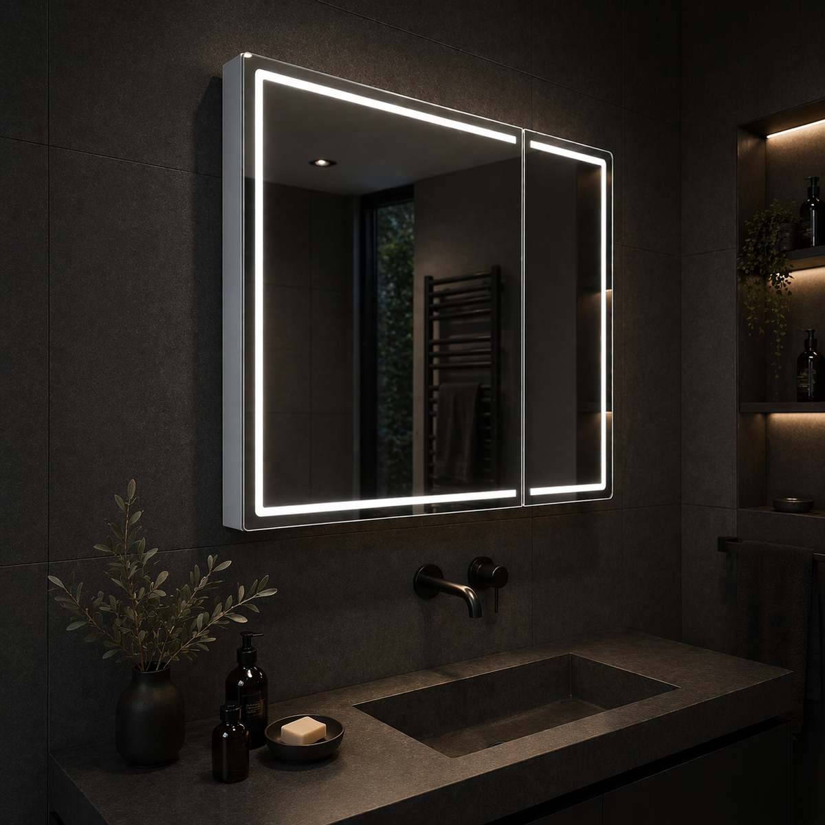 Oglinda LED cu Dulap LENTO 80x70 cm Gri Iluminare Perimetrala si Senzor Radar Oglinzi Dulap Default Title Alessandro Design