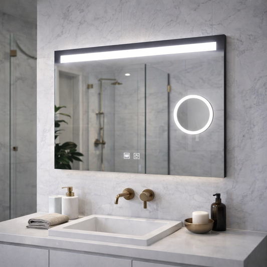 Specchio rettangolare a LED, 65x45 cm, Piano Touch, Sistema Demister, Specchi dimmerabili Korman E Titolo predefinito Alessandro Design