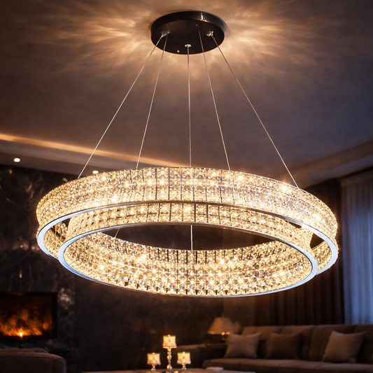 Lampadario LED con telecomando, LLC160/500CH, cristallo e metallo, 54W, 1 cerchio, dimmerabile, altezza regolabile, luce fredda/calda/neutra, illuminazione di lusso Lampadari LED con telecomando Titolo predefinito Alessandro Design