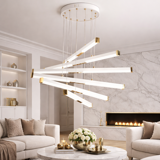 Lampadario LED a Sospensione in Acrilico LT183/6WH, 81W, Luce 3000/4000/6000K, Bianco, Altezza Regolabile Lampadari LED con Telecomando Titolo predefinito Alessandro Design