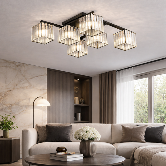 Lampadario georgiano classico moderno, LC111/6BK, 6x E27, nero, metallo e vetro Lampadari classici Titolo predefinito Alessandro Design