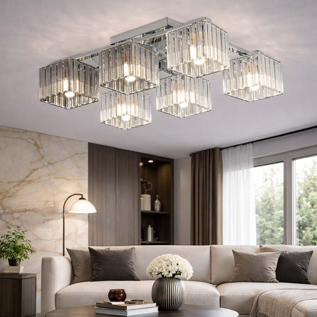 Lampadario georgiano, LC115/6, 6x E27, cromo, metallo Lampadari classici Titolo predefinito Alessandro Design