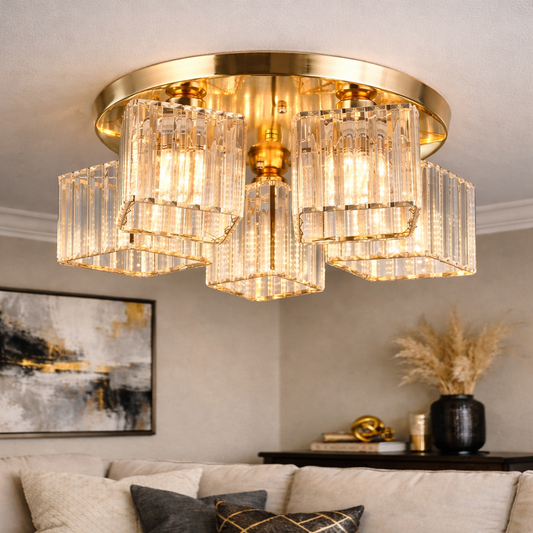 Lampadario classico moderno Sasha, LC117/5GD, 5x E27, metallo e cristallo, oro, paralume Lampadari classici Titolo predefinito Alessandro Design