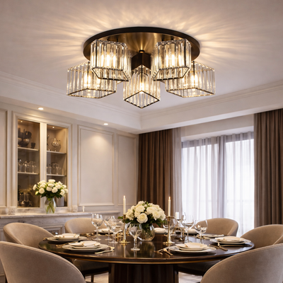 Lampadario classico moderno Sasha, LC117/5BK, 5x E27, metallo e cristallo, nero, paralume