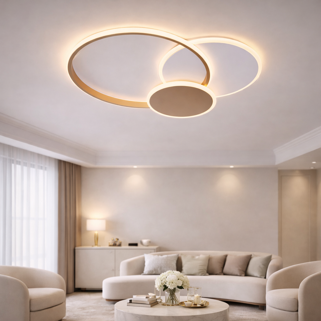 Lampadario LED con Telecomando KILLIAN 46W, 3 Cerchi, Luce Fredda/Calda/Neutra 3000K/4000K/6000K, Dimmerabile, Oro Bianco Lampadari LED con Telecomando Titolo predefinito Alessandro Design