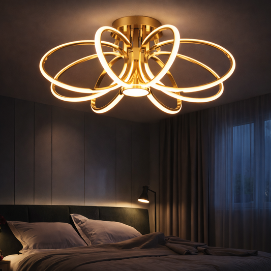 Lampadario LED con Telecomando ORBIS Magno, 25W, Luce Calda/Fredda/Neutra 3000K/4000K/6000K, Dimmerabile, Oro, Metallo e Silicone Lampadari LED con Telecomando Titolo predefinito Alessandro Design
