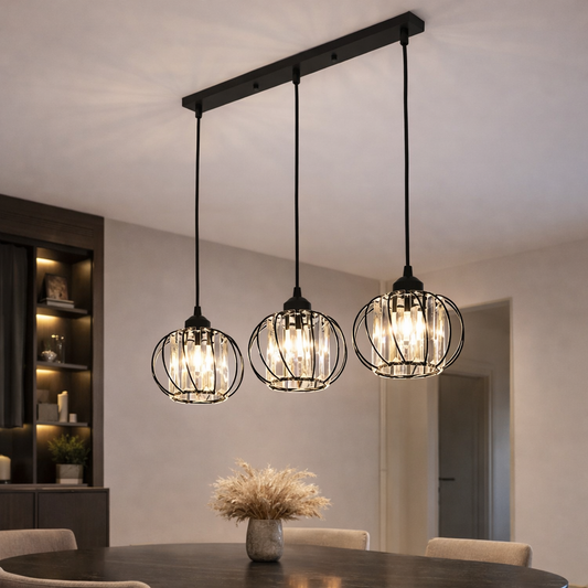 Lampadario Classico Moderno, Sospeso, Monica LC910/3LBK, 3 X E27, Nero, Metallo e Vetro, Altezza Regolabile Lampadari Classici Titolo predefinito Alessandro Design