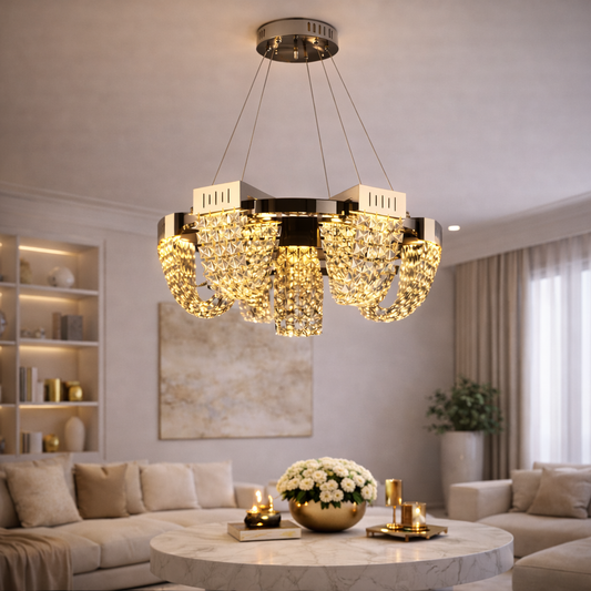 Lampadario LED in Cristallo 24W, STRATUS Regalis, Diametro 80cm, Cromo Lucido, Altezza Regolabile, Luce Calda Neutra Fredda 3000K/4000K/6000K, Lampadari in Cristallo in Metallo e Cristallo Titolo predefinito Alessandro Design