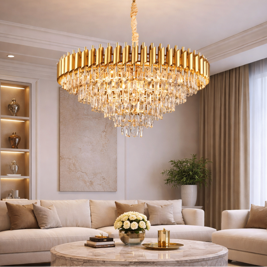 VERSAILLES Lampadario in cristallo Supremo, CC900/800GD, 12xE14, diametro 80 cm, oro lucido, altezza regolabile, metallo e cristallo Lampadari in cristallo Titolo predefinito Alessandro Design