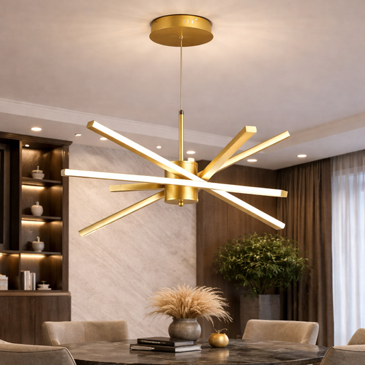 Lampadario LED con Telecomando LT176/5GD, 69W, 5 Elementi, Luce Fredda/Calda/Neutra 3000K/4000K/6000K, Dimmerabile, Oro, Altezza Regolabile, Lampadari LED in Metallo e Acrilico con Telecomando Titolo predefinito Alessandro Design