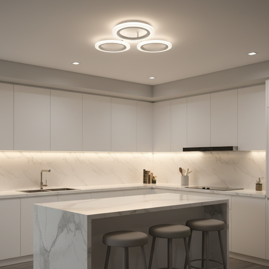 Lampadario LED GRANDE 27W, 3 Cerchi, Luce Neutra, Bianco