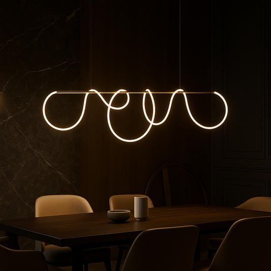 Lampadario LED DIVINO Gold 96W con Tubo Flessibile in Silicone, 96W, 150cm - Luce Orientabile 3000K/4000K/6000K Lampadari Moderni Titolo predefinito Alessandro Design