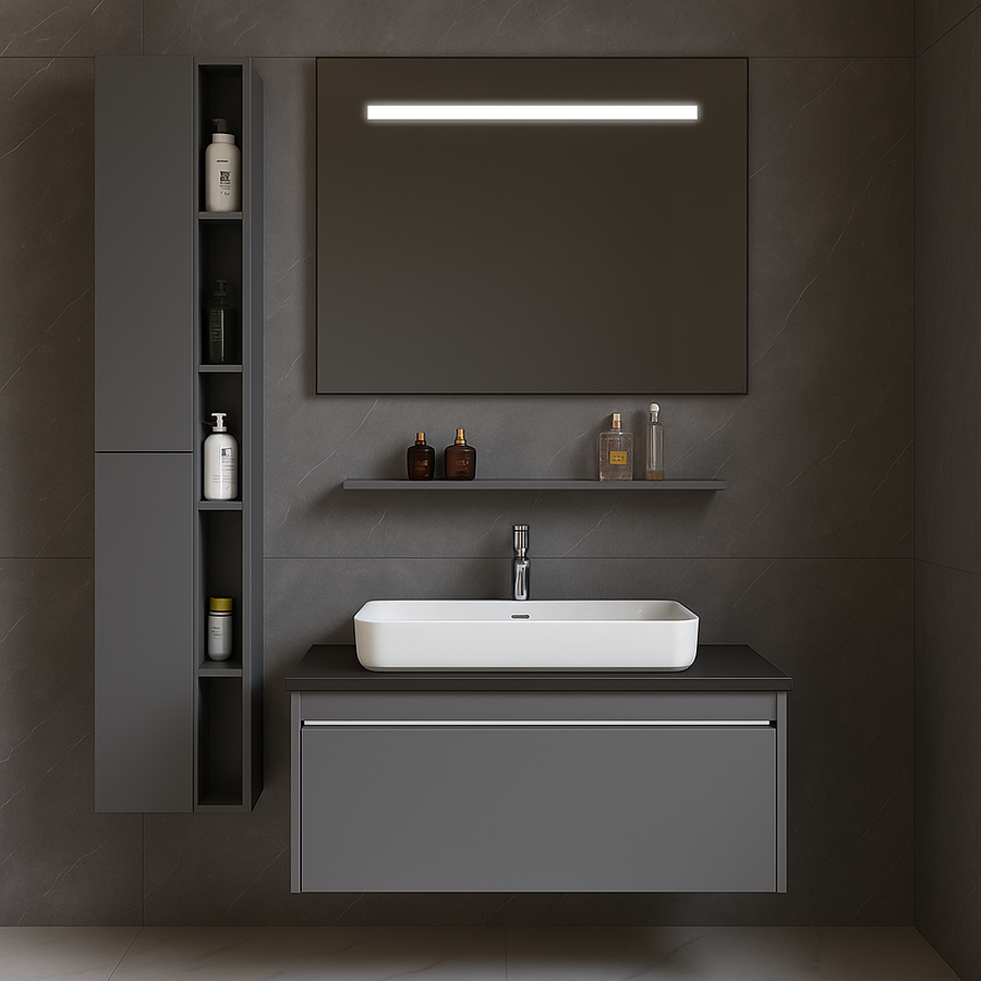 Set di mobili Annelise con specchio LED, armadio PV0017T/60 Grigio Titolo predefinito Alessandro Design