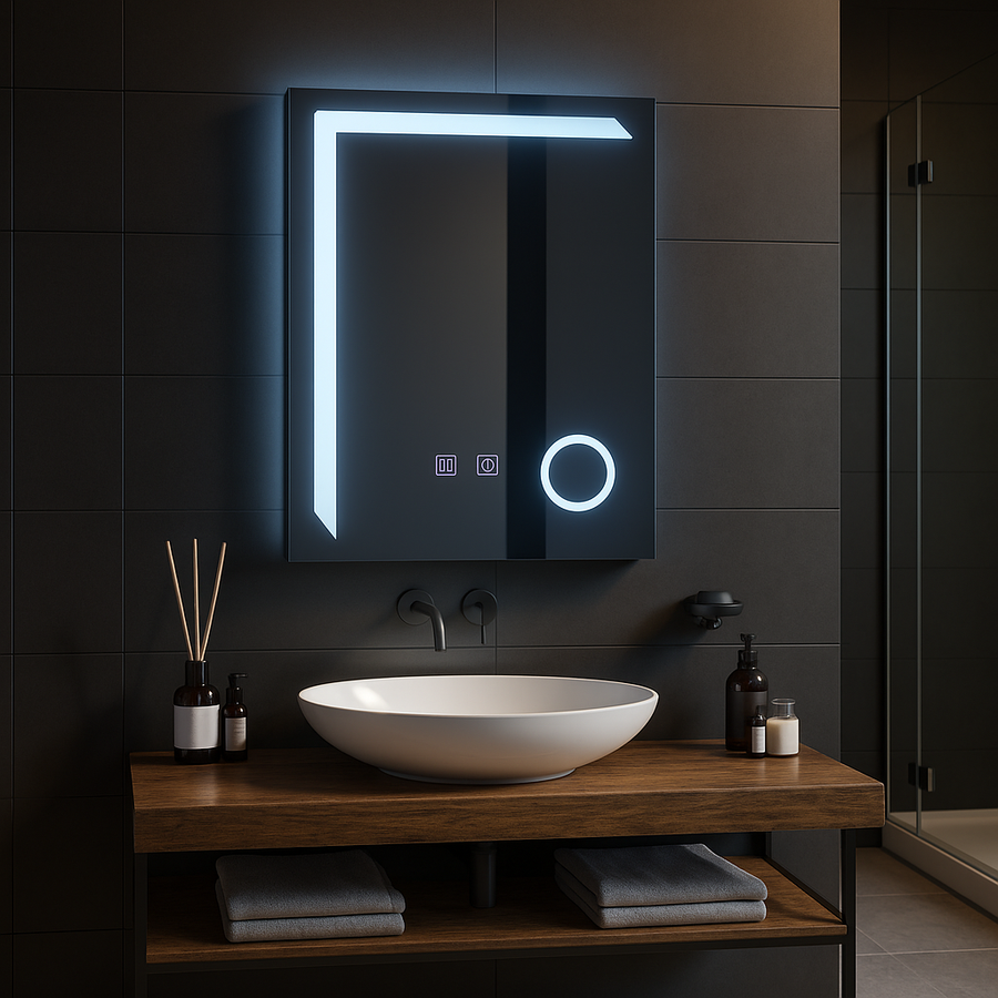 Specchio LED rettangolare, 60x80cm, Linea Touch, Sistema Demister, Specchi Dimmerabili Korman E Titolo predefinito Alessandro Design
