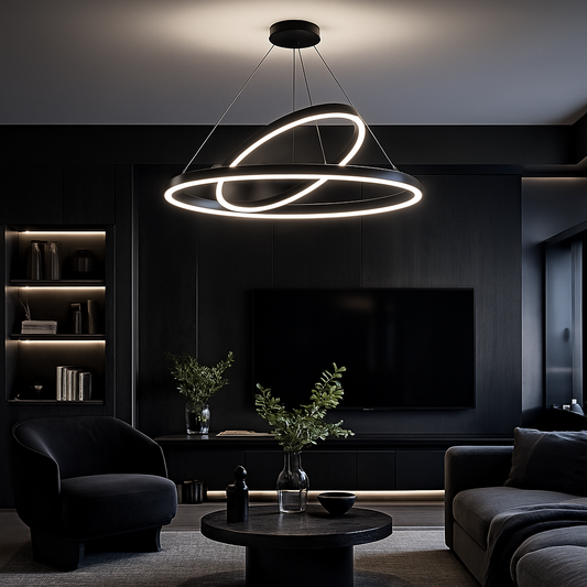 Lampadario LED a Sospensione PAGANO 47W, 3000K, 2 Cerchi, Nero, Altezza Regolabile Lampadari Moderni Titolo predefinito Alessandro Design