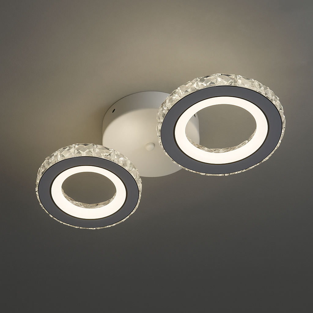 Lampadario LED con telecomando e cristallo NOVA ROTONDA 34W, 2 Cerchi, Luce Fredda/Calda/Neutra, Lampadari LED in Cristallo Bianco Titolo predefinito Alessandro Design