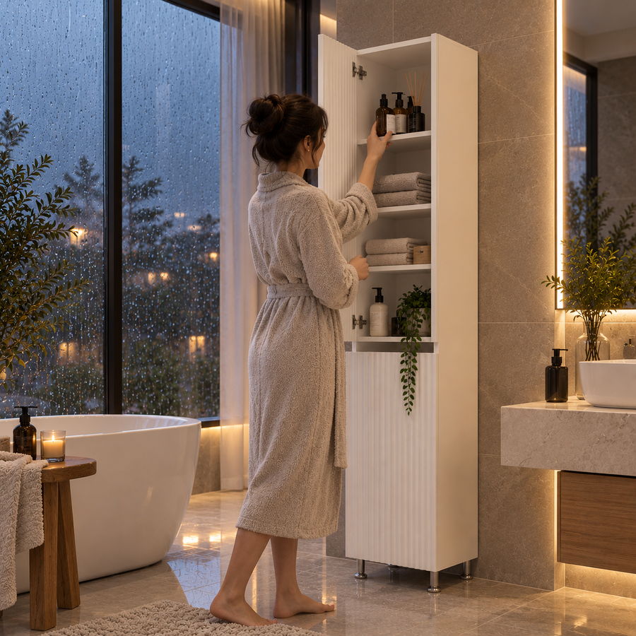 Colonna da bagno con ante SHAMAKHI, Bianco