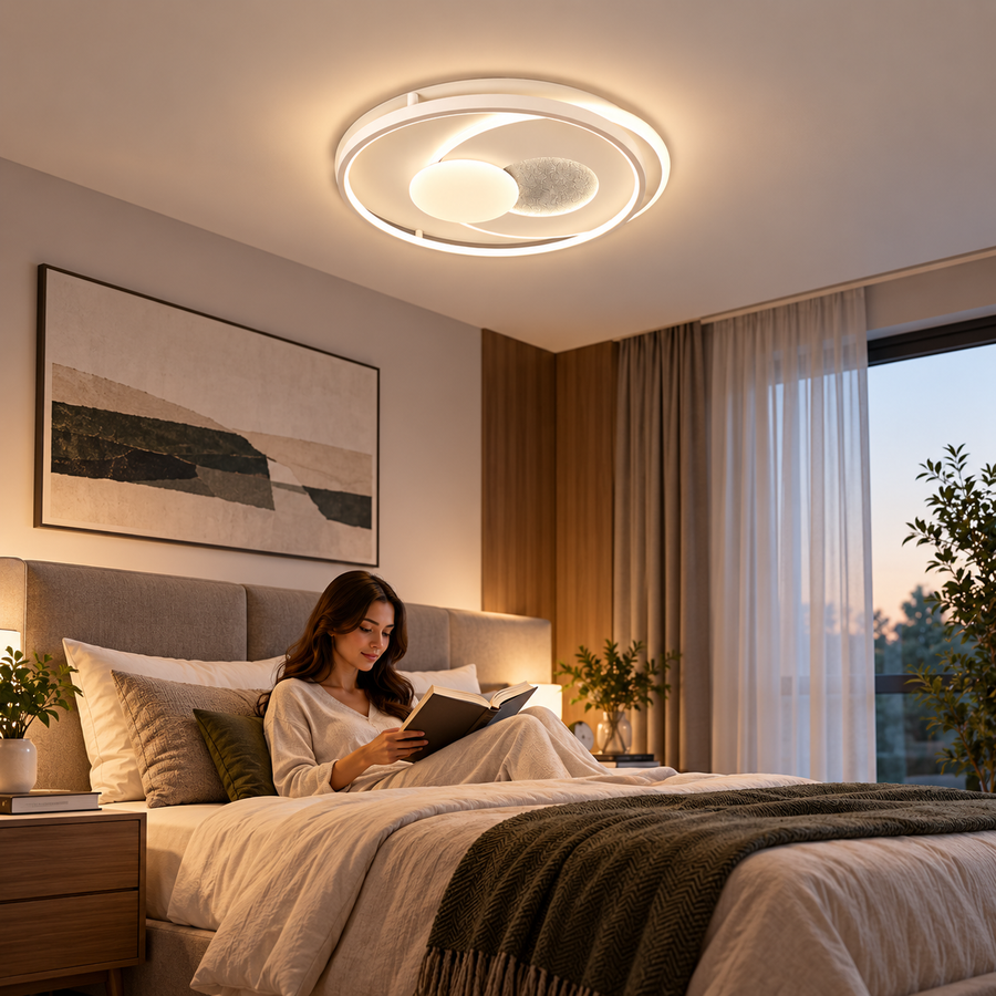 Lampadario LED con telecomando ASTERA, Forma Rotonda, 86W, Luce Fredda/Calda/Neutra, Dimmerabile, Bianco
