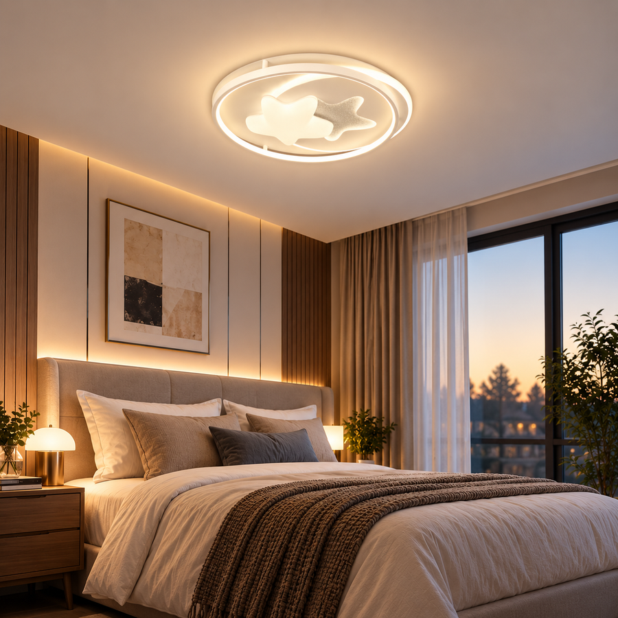 Lustra LED cu telecomanda ASTERA, Forma Corpuri Ceresti, 87W, lumina Rece/Calda/Neutra, Dimabila, Alb