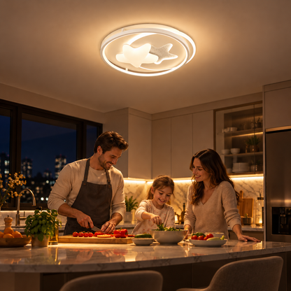 Lustra LED cu telecomanda ASTERA, Forma Corpuri Ceresti, 87W, lumina Rece/Calda/Neutra, Dimabila, Alb