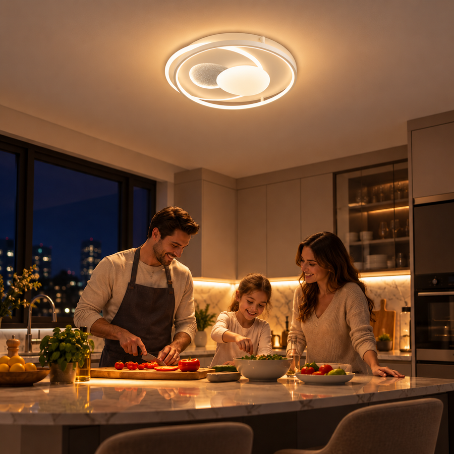 Lustra LED cu telecomanda ASTERA, Forma Ovala, 85W, lumina Rece/Calda/Neutra, Dimabila, Alb