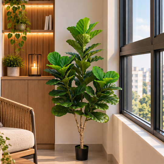 Pianta di fico artificiale, 3 bracci, 160 cm, verde, con vaso