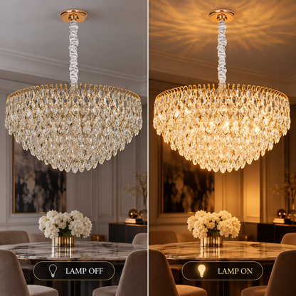 ERDENET Regalis Lampadario Cristallo, 22xE14, Diametro 80 cm, Metallo e Cristallo, Oro Lucido, Altezza Regolabile