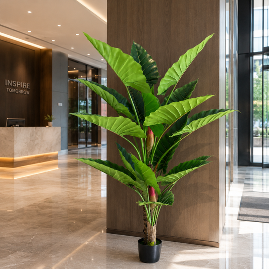 Pianta artificiale tipo Alocasia, 2 steli, 190 cm, verde