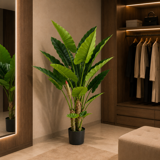 Pianta artificiale tipo Alocasia, 3 steli, 160 cm, verde