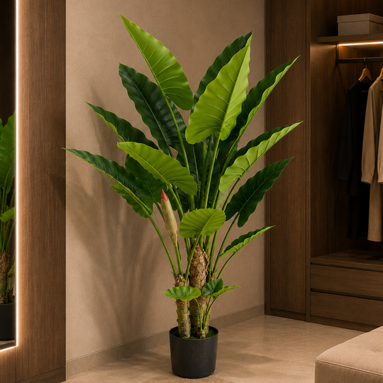 Pianta artificiale tipo Alocasia, 3 steli, 160 cm, verde