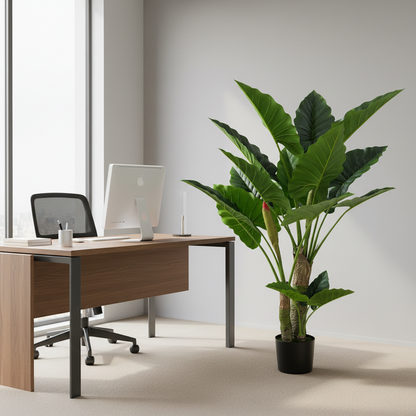 Pianta artificiale tipo Alocasia, 3 steli, 160 cm, verde