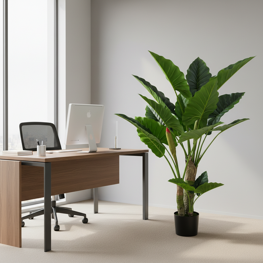 Pianta artificiale tipo Alocasia, 3 steli, 160 cm, verde