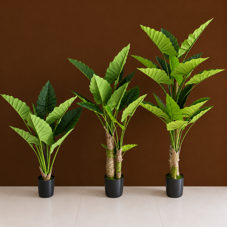 Pianta artificiale tipo Alocasia, 3 steli, 160 cm, verde