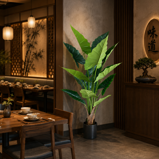 Pianta artificiale tipo Alocasia, 14 foglie, 170 cm, verde