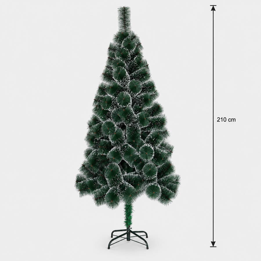 MANIITSOQ Abete Artificiale, 210 cm, 280 Punte, Supporto in Metallo, Aghi Verdi con Punte Bianche