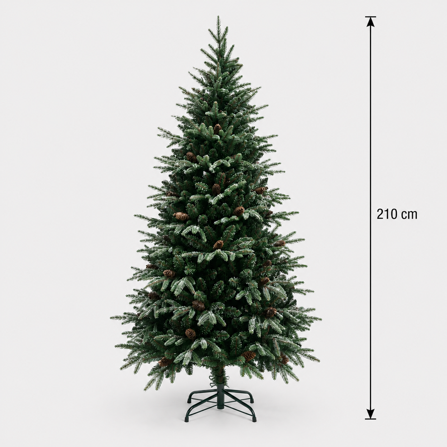 Albero di Natale artificiale QAANAAQ, 210 cm, 1149 punte, Verde