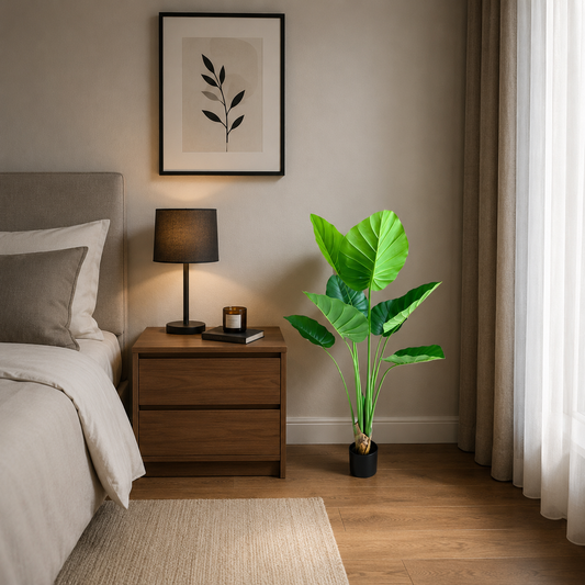 Pianta artificiale tipo Strelitzia, 130 cm, 9 foglie, verde