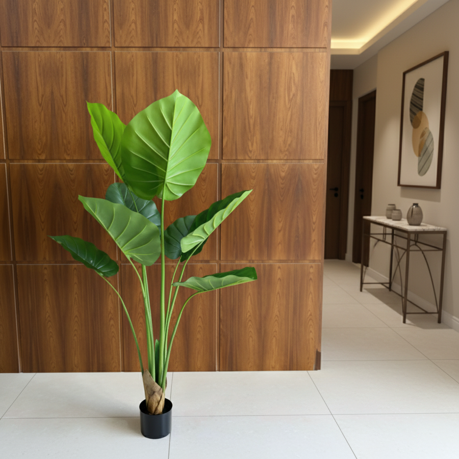 Pianta artificiale tipo Strelitzia, 130 cm, 9 foglie, verde
