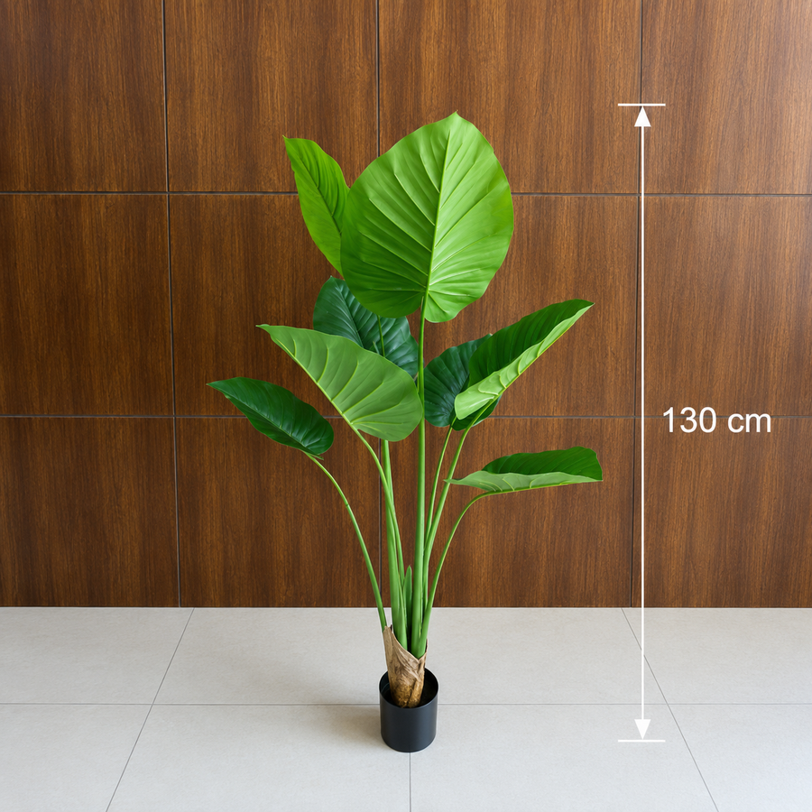Pianta artificiale tipo Strelitzia, 130 cm, 9 foglie, verde