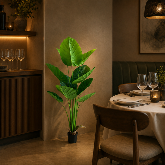 Pianta artificiale tipo Strelitzia, 160 cm, 12 foglie, verde