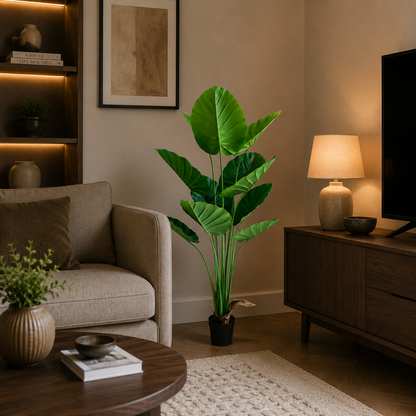 Pianta artificiale tipo Strelitzia, 160 cm, 12 foglie, verde