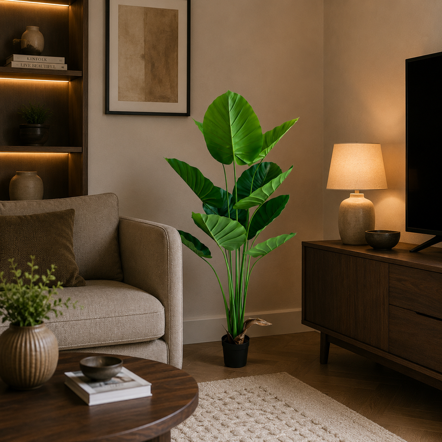 Pianta artificiale tipo Strelitzia, 160 cm, 12 foglie, verde